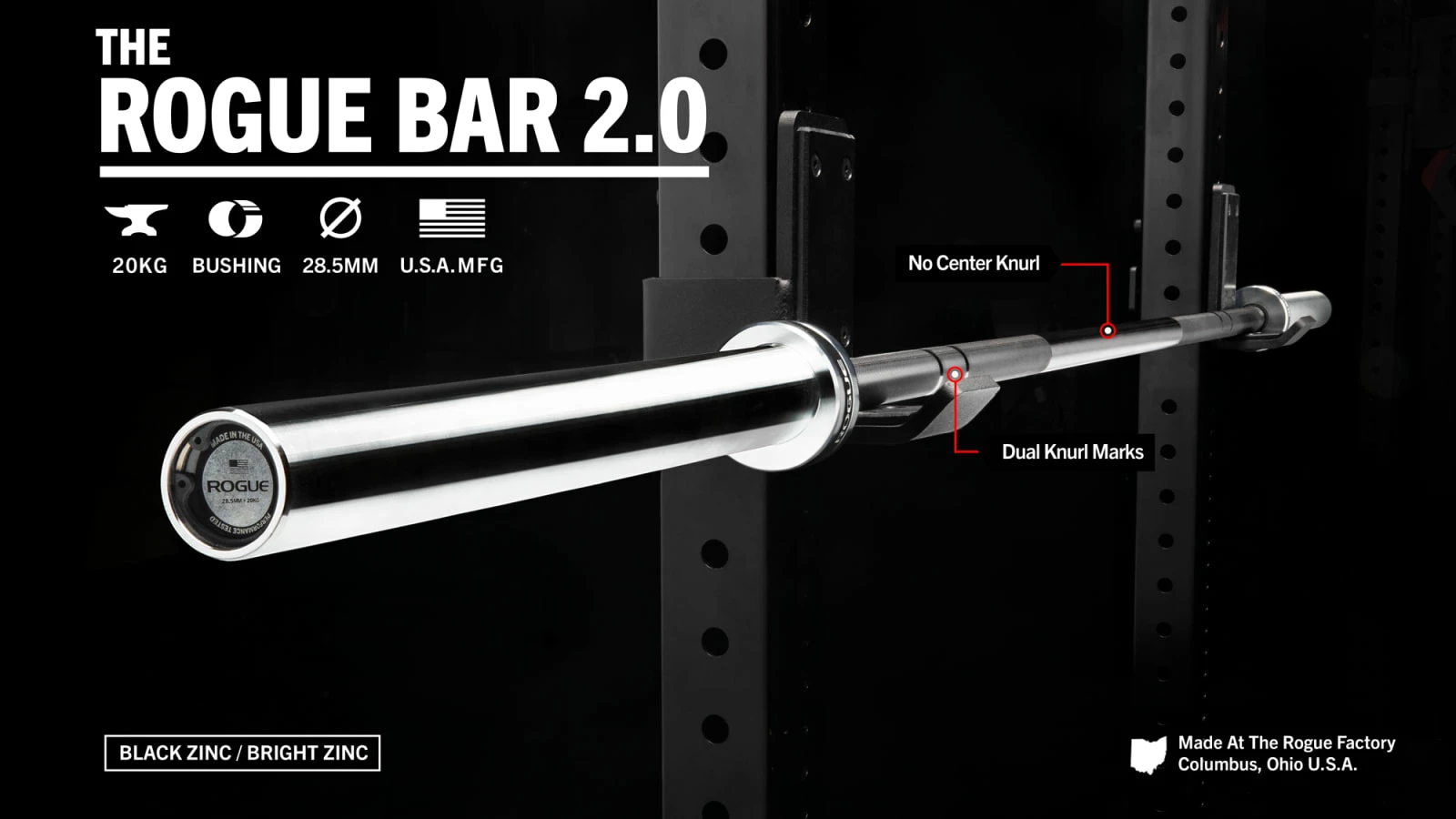 Rogue Fitness The Rogue Bar 2.0 - Black Zinc 1 Rogue Fitness The Rogue Bar 2.0 - Black Zinc