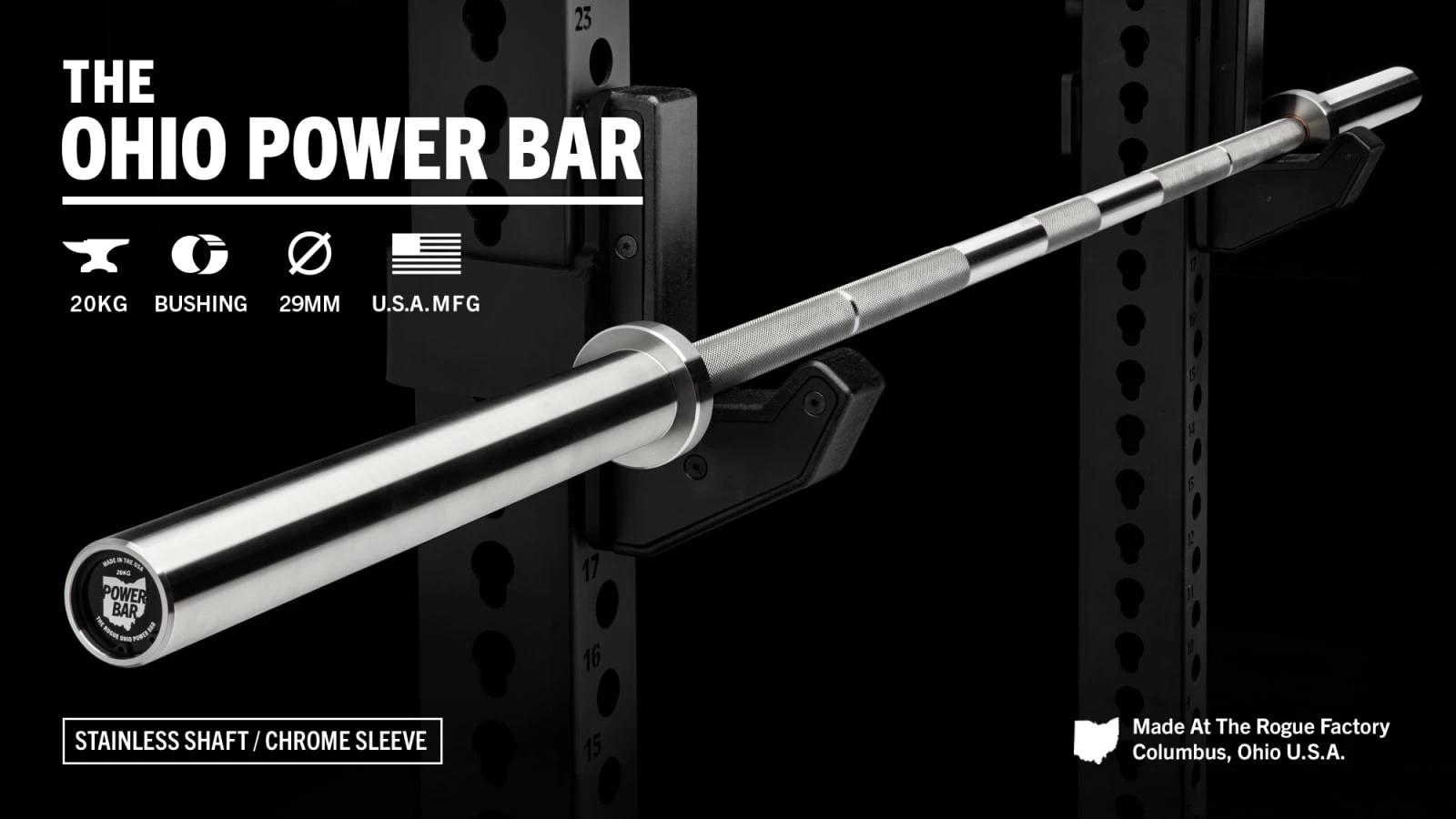 Rogue Fitness Rogue 20KG Ohio Power Bar - Stainless Steel 1 Rogue Fitness Rogue 20KG Ohio Power Bar - Stainless Steel