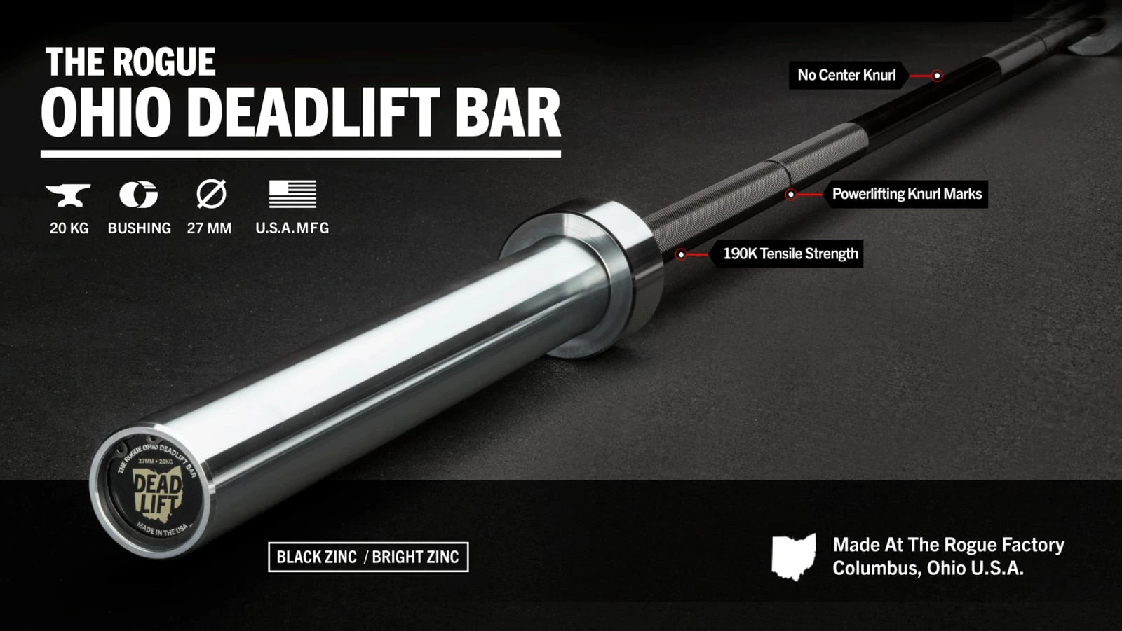 Rogue Fitness Rogue Ohio Deadlift Bar - Black Zinc 1 Rogue Fitness Rogue Ohio Deadlift Bar - Black Zinc