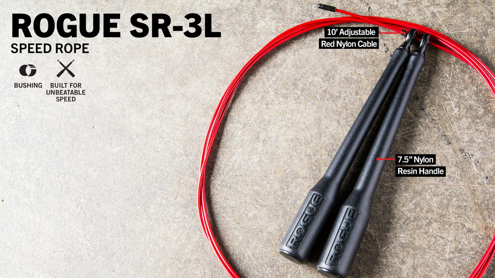 Rogue Fitness Rogue SR-3L Long Handle Bushing Speed Rope 1 Rogue Fitness Rogue SR-3L Long Handle Bushing Speed Rope